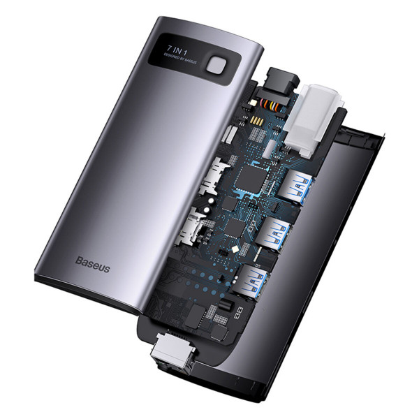 USB-Hub Baseus Metal Gleam Series 7-in-1 Multifunctional Type-C HUB Docking Station Gray （Type-C to HDMI*2+USB3.0*3+PD*1+RJ45*1）
