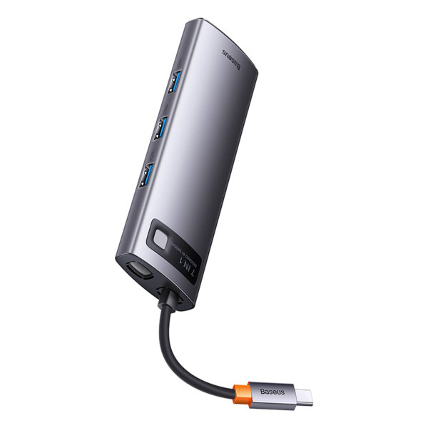 USB-Hub Baseus Metal Gleam Series 7-in-1 Multifunctional Type-C HUB Docking Station Gray （Type-C to HDMI*2+USB3.0*3+PD*1+RJ45*1）