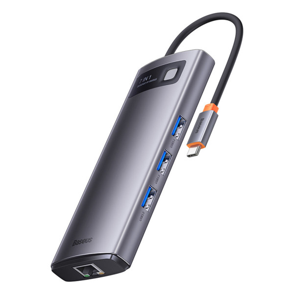 USB-Hub Baseus Metal Gleam Series 7-in-1 Multifunctional Type-C HUB Docking Station Gray （Type-C to HDMI*2+USB3.0*3+PD*1+RJ45*1）