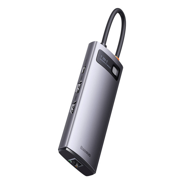USB-Hub Baseus Metal Gleam Series 7-in-1 Multifunctional Type-C HUB Docking Station Gray （Type-C to HDMI*2+USB3.0*3+PD*1+RJ45*1）