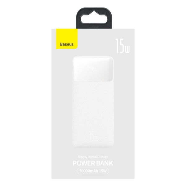 Зовнішній акумулятор Baseus Bipow Digital Display Power bank 30000mAh 15W White