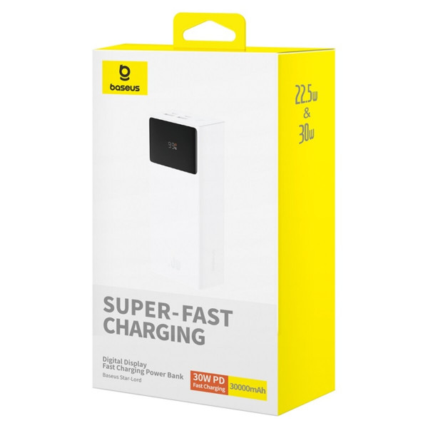 Зовнішній акумулятор Baseus Star-Lord Digital Display Fast Charging Power Bank 30000mAh 30W Moon White（With Simple Series Charging Cable USB to Type-C