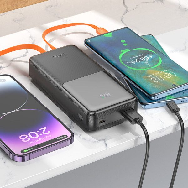 Зовнішній акумулятор HOCO J119A Sharp charger 22.5W+PD20 fully compatible power bank with digital display and cable(20000mAh) Black