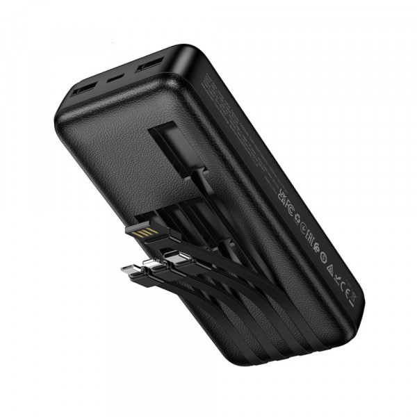 Зовнішній акумулятор HOCO J163A Wonderful power bank with 4 cables(20000mAh) Black (6942007664592)