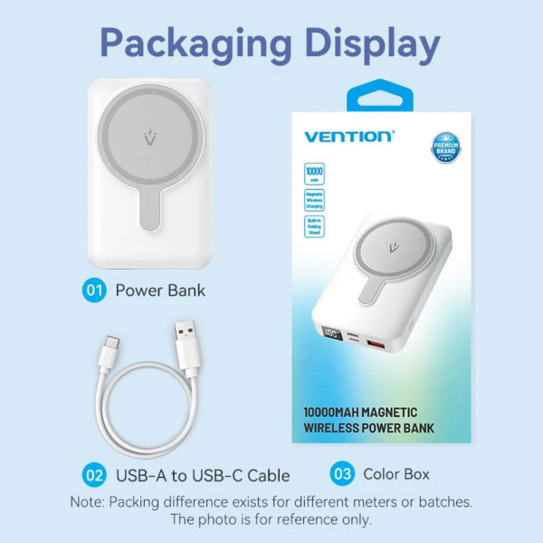 Зовнішній акумулятор Vention 10000mAh Magnetic Wireless Power Bank (USB-C + Lightning + USB-C + USB-A +Wireless) 22.5W Білий LED Display Type (FHTW0)