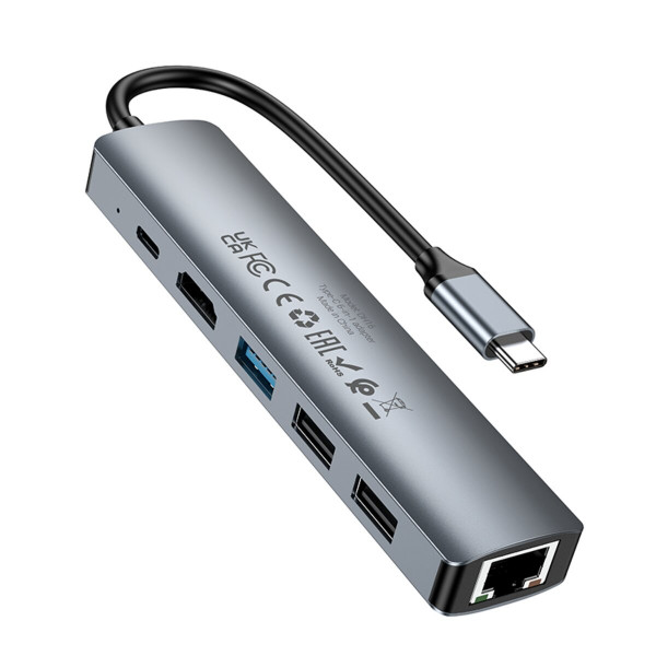 Адаптер BOROFONE DH16 Buddy Type-C 6-in-1 adapter Metal Gray