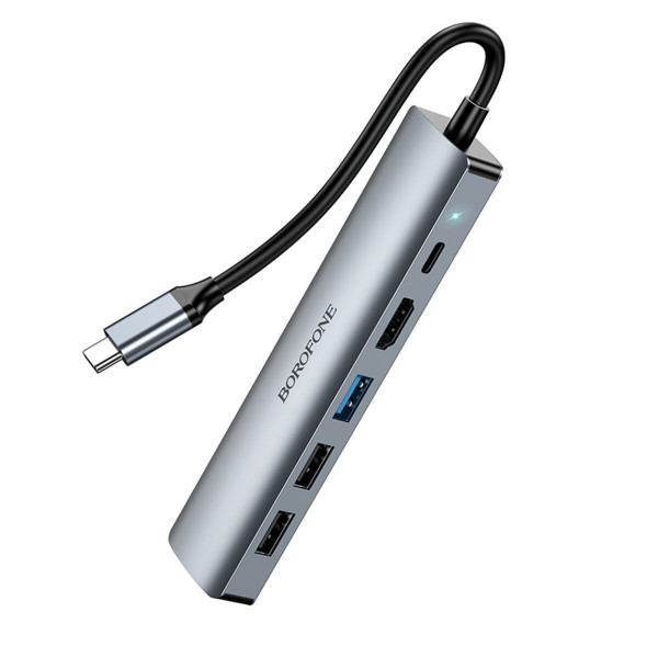 Адаптер BOROFONE DH16 Buddy Type-C 6-in-1 adapter Metal Gray