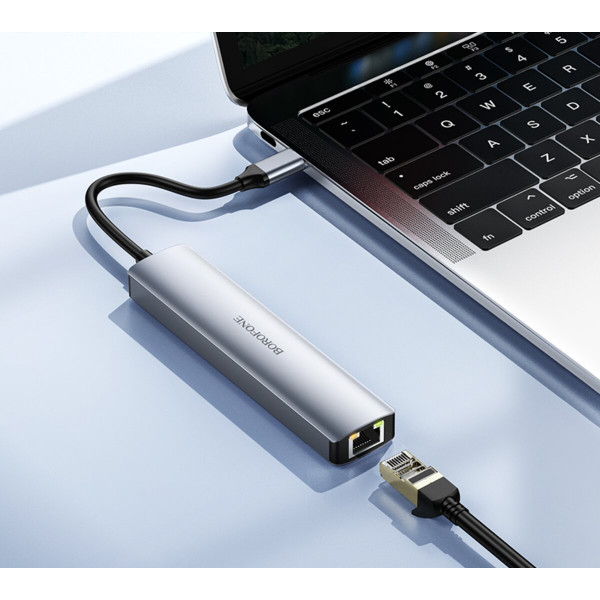 Адаптер BOROFONE DH16 Buddy Type-C 6-in-1 adapter Metal Gray