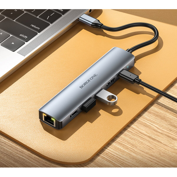 Адаптер BOROFONE DH16 Buddy Type-C 6-in-1 adapter Metal Gray