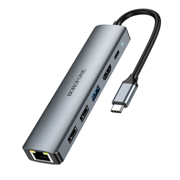 Адаптер BOROFONE DH16 Buddy Type-C 6-in-1 adapter Metal Gray