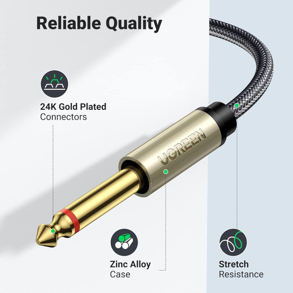 Аудіо кабель UGREEN 3.5mm TRS to Dual 6.35mm TS Audio Cable 1m (Gray)