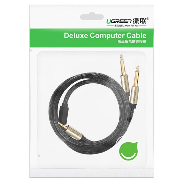 Аудіо кабель UGREEN 3.5mm TRS to Dual 6.35mm TS Audio Cable 1m (Gray)