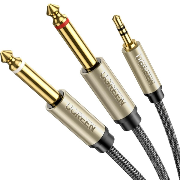 Аудіо кабель UGREEN 3.5mm TRS to Dual 6.35mm TS Audio Cable 1m (Gray)