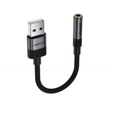 Аудіокабель ACEFAST J13 USB-A to 3.5mm female, nylon braid, 0.15m, Black (6974316285298)
