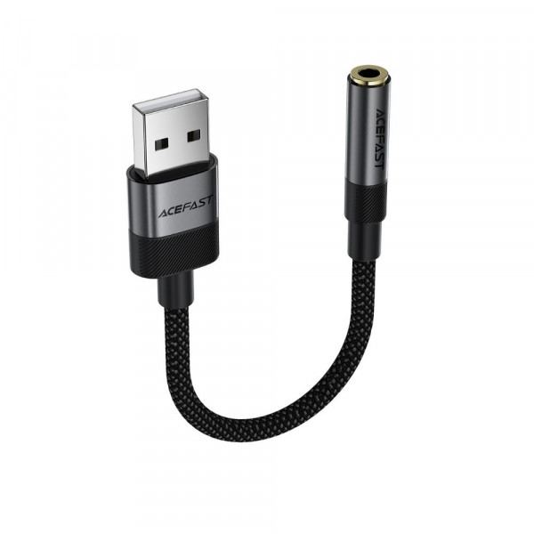 Аудіокабель ACEFAST J13 USB-A to 3.5mm female, nylon braid, 0.15m, Black (6974316285298)