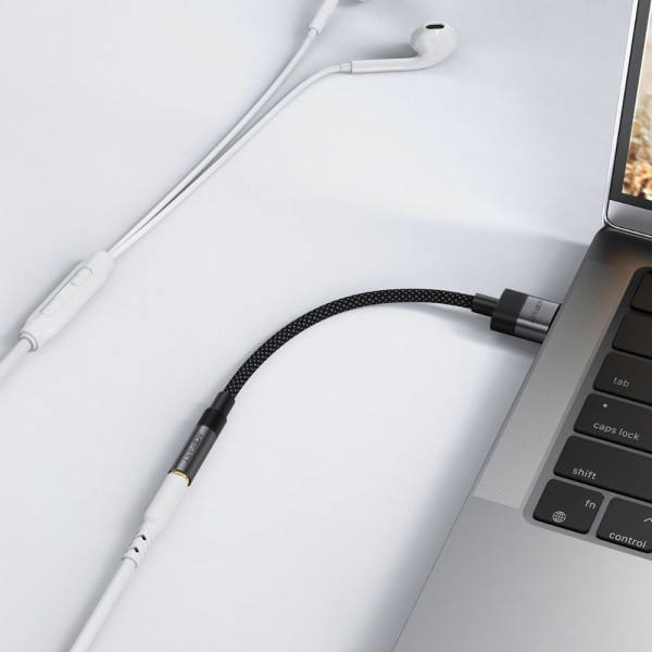 Аудіокабель ACEFAST J13 USB-A to 3.5mm female, nylon braid, 0.15m, Black (6974316285298)