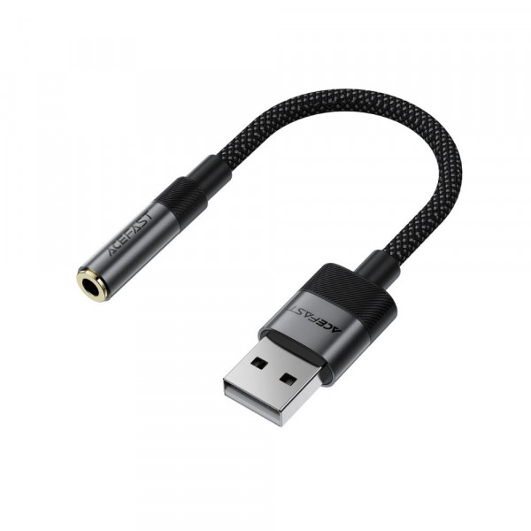 Аудіокабель ACEFAST J13 USB-A to 3.5mm female, nylon braid, 0.15m, Black (6974316285298)