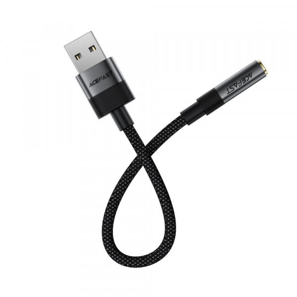 Аудіокабель ACEFAST J13 USB-A to 3.5mm female, nylon braid, 0.15m, Black (6974316285298)