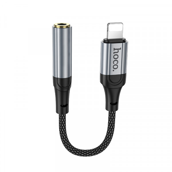 Аудiокабель HOCO LS36A iP to 3.5 female, nylon braid, 0.12m, Black (6942007663618)