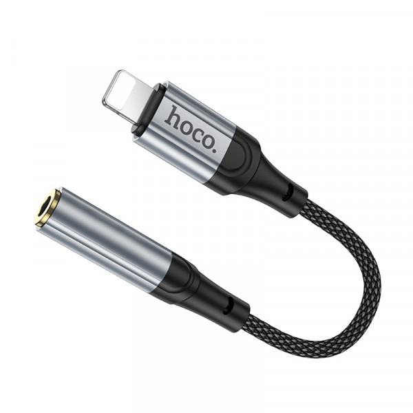 Аудiокабель HOCO LS36A iP to 3.5 female, nylon braid, 0.12m, Black (6942007663618)