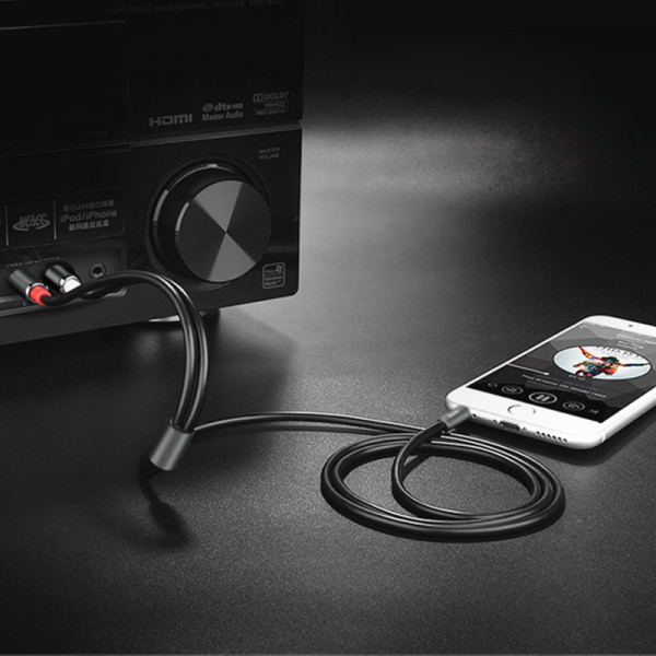 Аудіокабель HOCO UPA10 3.5mm male to double lotus RCA, TPE, 1.5m, Metal Gray (6957531078142)