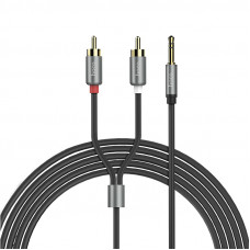 Аудіокабель HOCO UPA10 3.5mm male to double lotus RCA, TPE, 1.5m, Metal Gray (6957531078142)