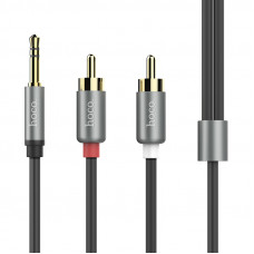 Аудіокабель HOCO UPA10 3.5mm male to double lotus RCA, TPE, 1.5m, Metal Gray (6957531078142)