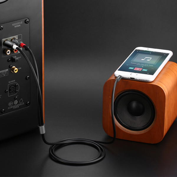 Аудіокабель HOCO UPA10 3.5mm male to double lotus RCA, TPE, 1.5m, Metal Gray (6957531078142)