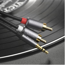 Аудіокабель HOCO UPA10 3.5mm male to double lotus RCA, TPE, 1.5m, Metal Gray (6957531078142)