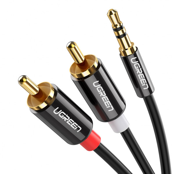 Аудіокабель UGREEN AV116 3.5mm Male to 2RCA Male, PVC, 1m Black (UGR-10749)