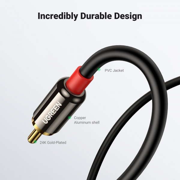 Аудіокабель UGREEN AV116 3.5mm Male to 2RCA Male, PVC, 1m Black (UGR-10749)