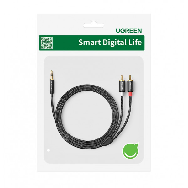 Аудіокабель UGREEN AV116 3.5mm Male to 2RCA Male, PVC, 1m Black (UGR-10749)