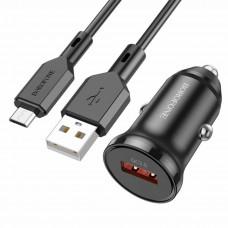 Автомобільний зарядний пристрій BOROFONE BZ18 single port QC3.0 car charger set(Micro) 18W Чорний