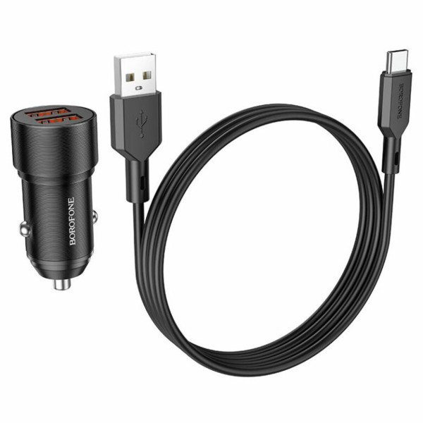 Автомобільний зарядний пристрій BOROFONE BZ19 Wisdom dual port car charger set(Type-C) Black