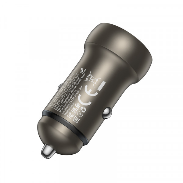 Автомобільний зарядний пристрій BOROFONE BZ32A Fresh PD30W+QC3.0 car charger metal gray (6941991118579)