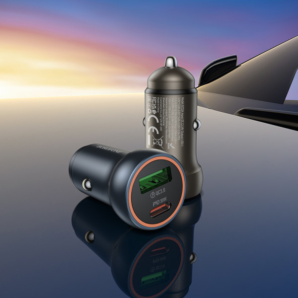Автомобільний зарядний пристрій BOROFONE BZ32A Fresh PD30W+QC3.0 car charger metal gray (6941991118579)