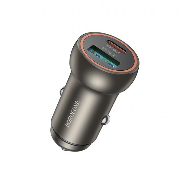 Автомобільний зарядний пристрій BOROFONE BZ32A Fresh PD30W+QC3.0 car charger metal gray (6941991118579)
