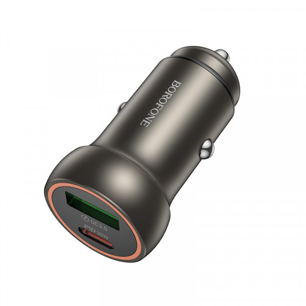Автомобільний зарядний пристрій BOROFONE BZ32A Fresh PD30W+QC3.0 car charger metal gray (6941991118579)