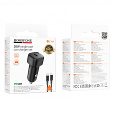Автомобільний зарядний пристрій BOROFONE BZ34A Cloud single port PD20W car charger set (C to iP) Black (6941991122330)