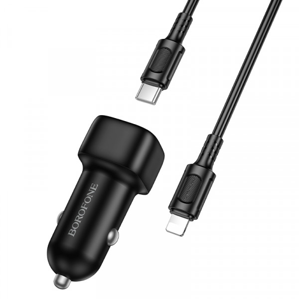 Автомобільний зарядний пристрій BOROFONE BZ34A Cloud single port PD20W car charger set (C to iP) Black (6941991122330)