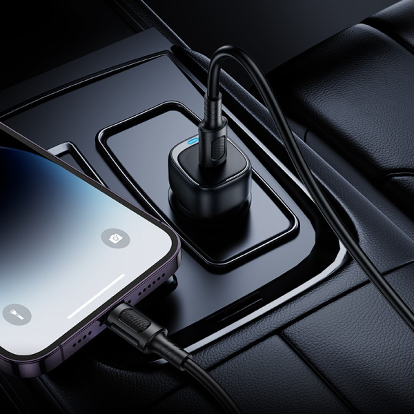 Автомобільний зарядний пристрій BOROFONE BZ34A Cloud single port PD20W car charger set (C to iP) Black (6941991122330)