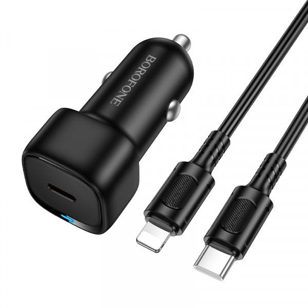 Автомобільний зарядний пристрій BOROFONE BZ34A Cloud single port PD20W car charger set (C to iP) Black (6941991122330)