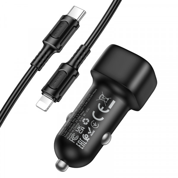 Автомобільний зарядний пристрій BOROFONE BZ34A Cloud single port PD20W car charger set (C to iP) Black (6941991122330)
