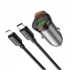 Автомобільний зарядний пристрій HOCO NZ16A Rigorous 43W dual port PD25W+QC3.0 car charger set(C to iP) Metal Grey (6942007644754)