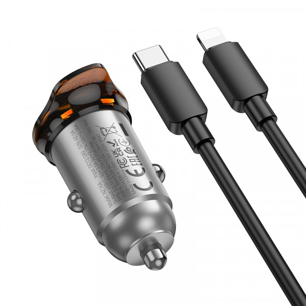 Автомобільний зарядний пристрій HOCO NZ16A Rigorous 43W dual port PD25W+QC3.0 car charger set(C to iP) Metal Grey (6942007644754)