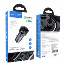 Автомобільний зарядний пристрій HOCO Z42 Light road dual port digital display PD20W+QC3.0 car charger Metal Gray (6931474742551)