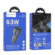 Автомобільний зарядний пристрій HOCO Z57B Glorious 63W dual-port digital display PD45W+QC3.0 car charger Metal Gray (6942007633161)