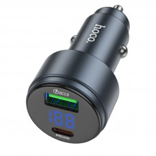 Автомобільний зарядний пристрій HOCO Z57B Glorious 63W dual-port digital display PD45W+QC3.0 car charger Metal Gray (6942007633161)