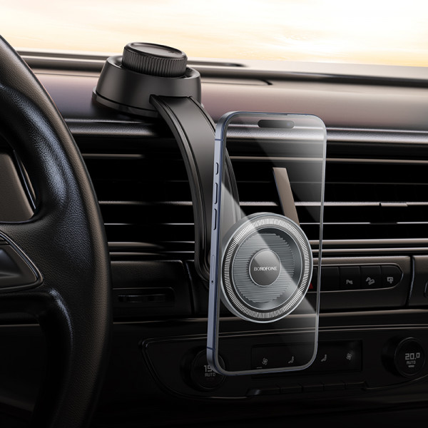 Автотримач для телефона BOROFONE BH123 Profit magnetic car holder(center console) black metal gray (6941991118715)