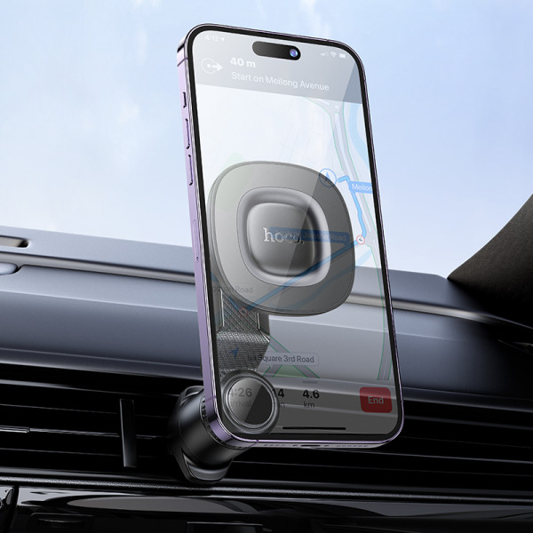 Автотримач для телефона HOCO H74 Crown ring magnetic car holder(air outlet) Black Metal Gray (6942007646895)